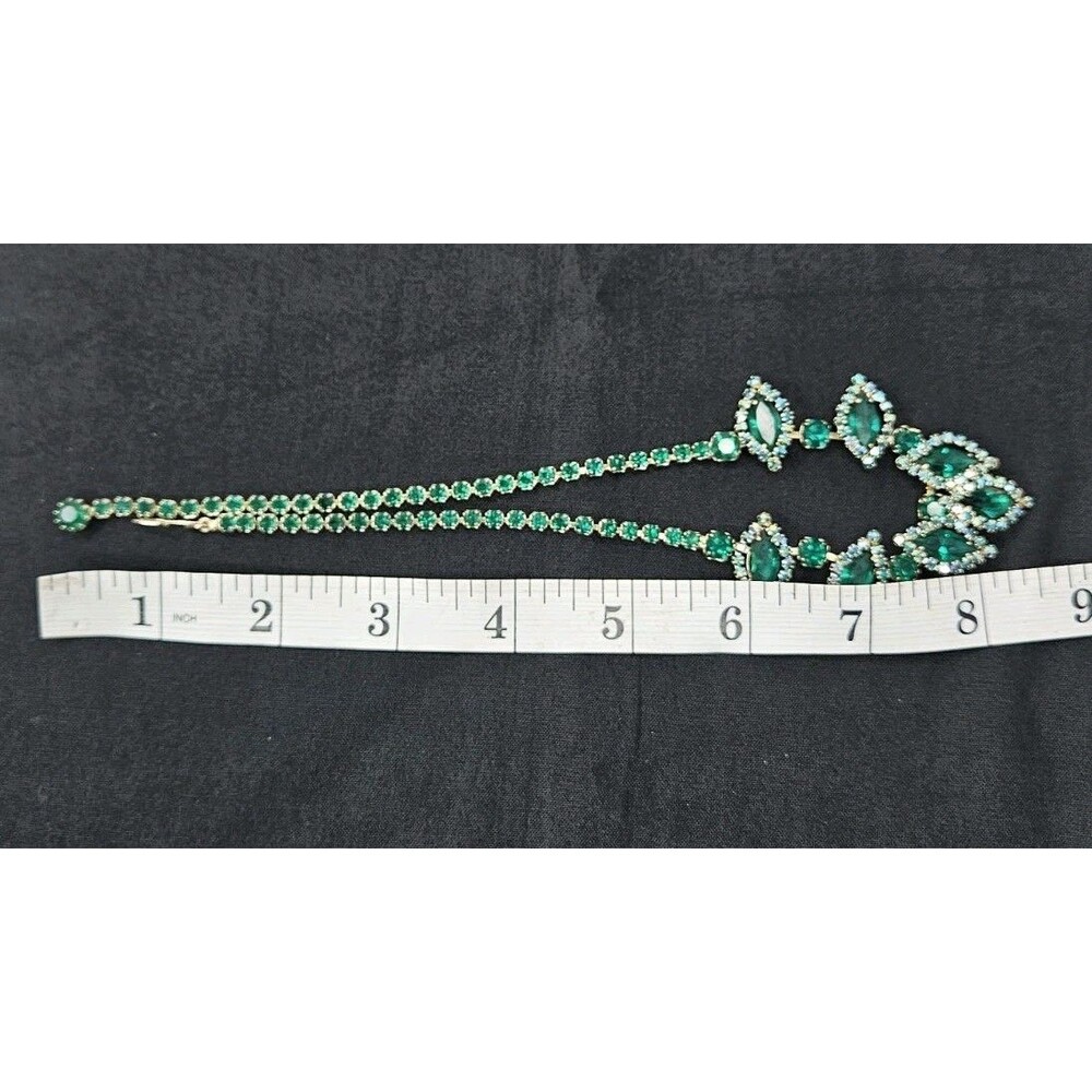 1950s Albert Weiss Emerald Green Crystal Rhinestone Choker Costume Necklace - Picture 8 of 12